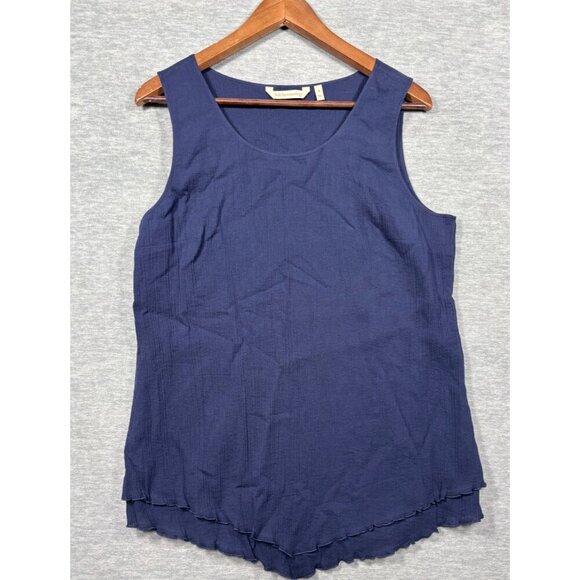Soft Surroundings Womens Tank Top M Navy Blue Sleeveless Textured Cotton - Picture 1 of 4